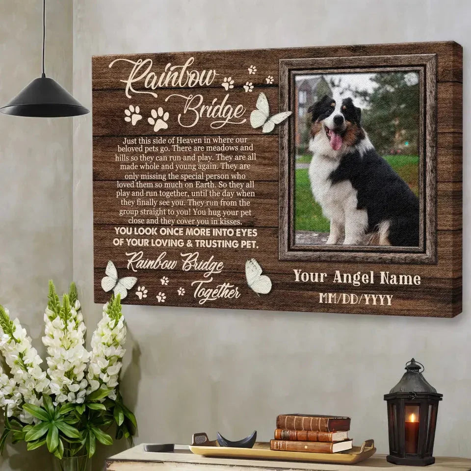 Rainbow Bridge – Custom Pet Memorial Canvas with Photo - PersonalizedFury