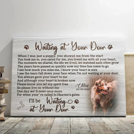 “Waiting at Your Door” – White Rustic Pet Memorial Canvas - PersonalizedFury