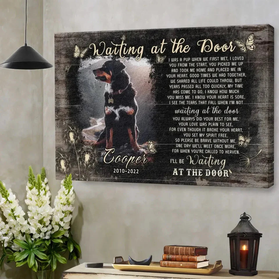 Waiting at the Door – Custom Dog Memorial Canvas for Rottweilers - PersonalizedFury