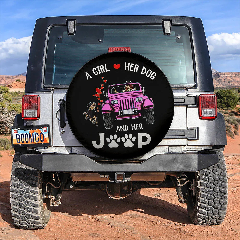 A Girl Love Her Dog And Her Jeep Pink Car Leather Spare Tire Cover - PersonalizedFury