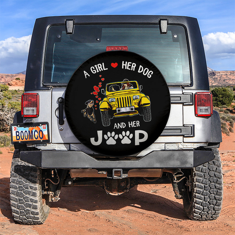 A Girl Love Her Dog And Her Jeep Yellow Car Spare Tire Cover