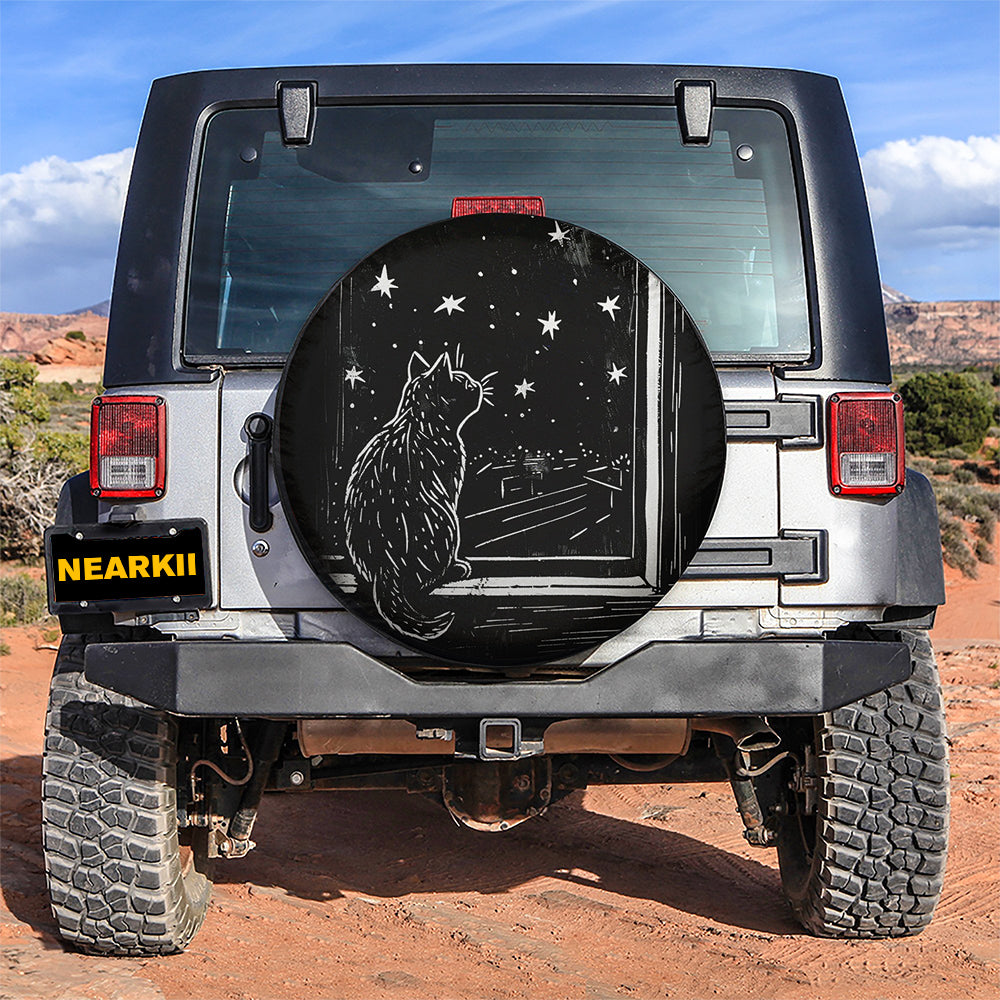 A cat sitting at the window Car Spare Tire Cover
