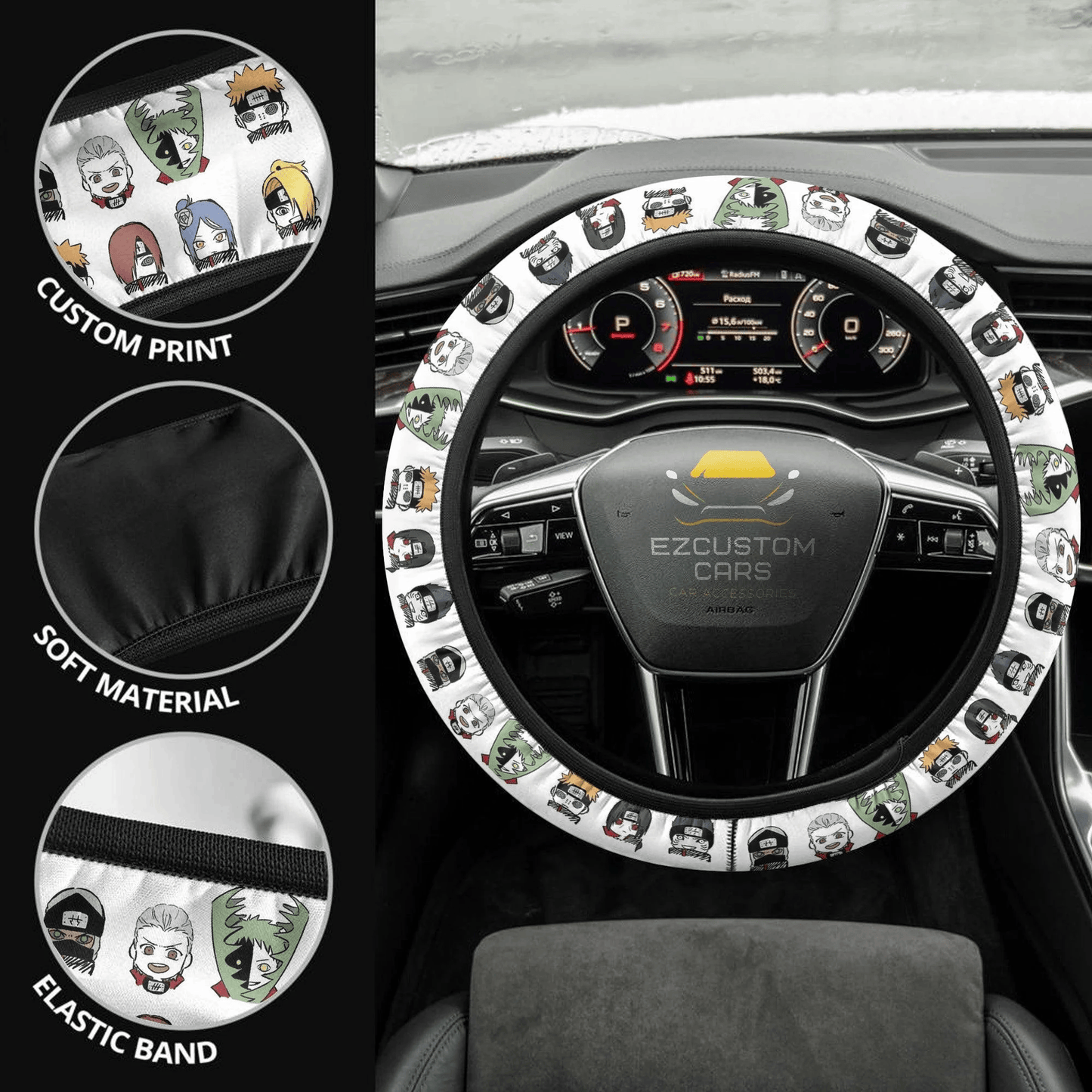 Akatsuki Chibi Naruto Anime Steering Wheel Cover Custom Naruto Anime Car Accessories