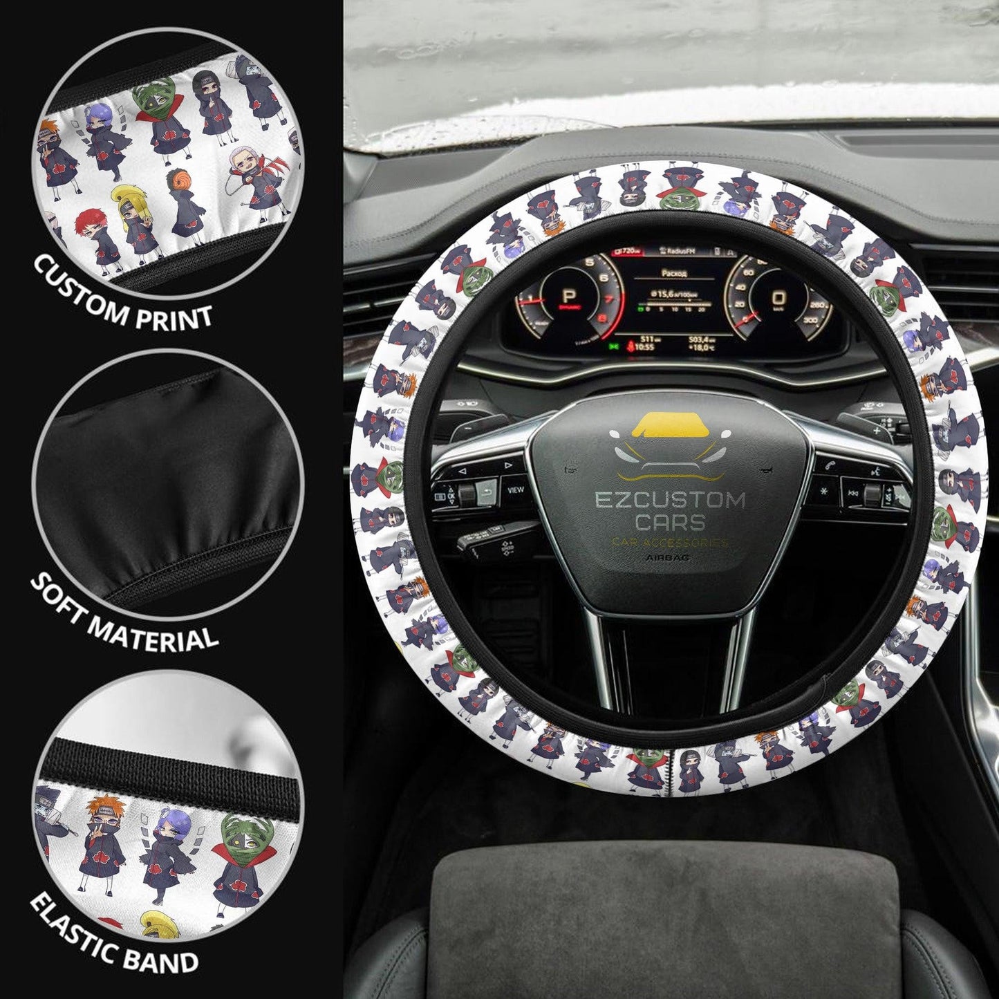Akatsuki Naruto Anime Steering Wheel Cover Custom Naruto Anime Car Accessories