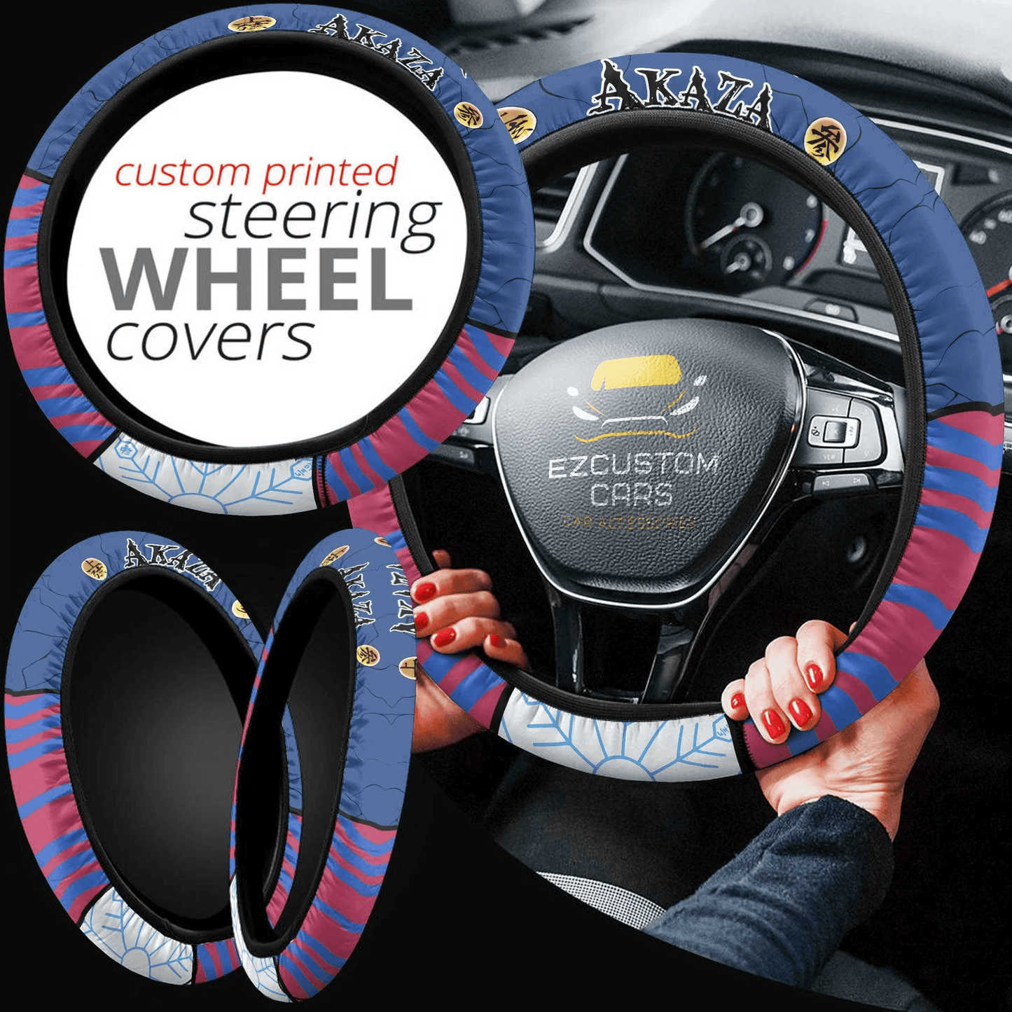 Akaza Anime Steering Wheel Cover Custom Anime Demon Slayer Car Accessories