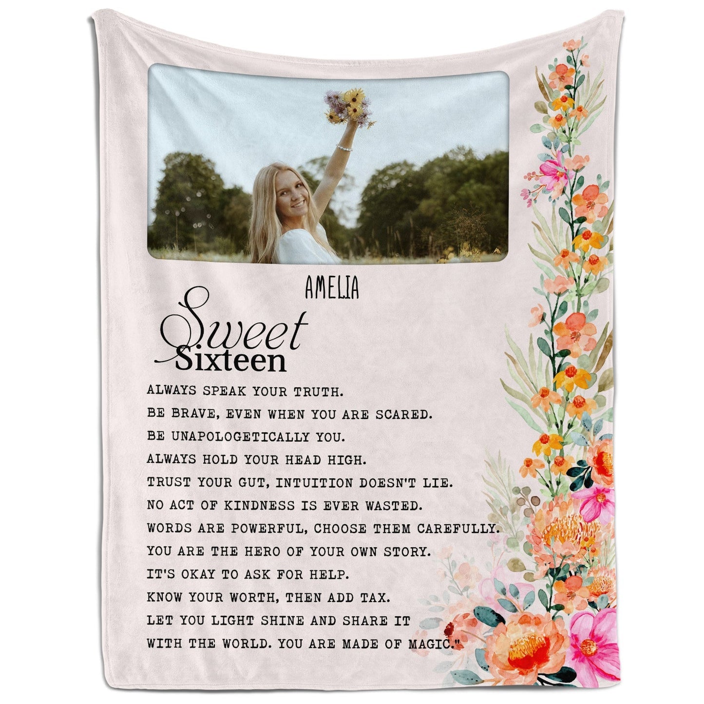Sweet Sixteen - Personalized 16th Birthday gift For 16 Year Old Girl - Custom Blanket - MyMindfulGifts