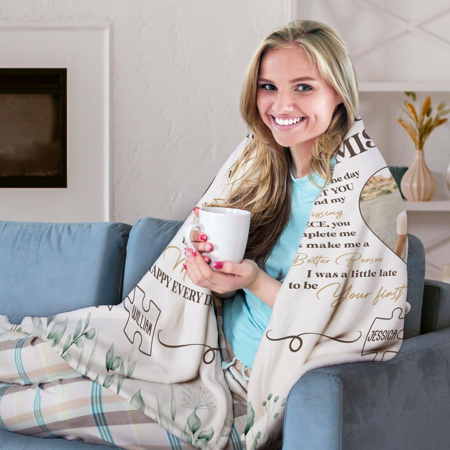 You Are My Missing Piece - Personalized Anniversary or Valentine's Day gift for Husband or Wife - Custom Blanket - MyMindfulGifts