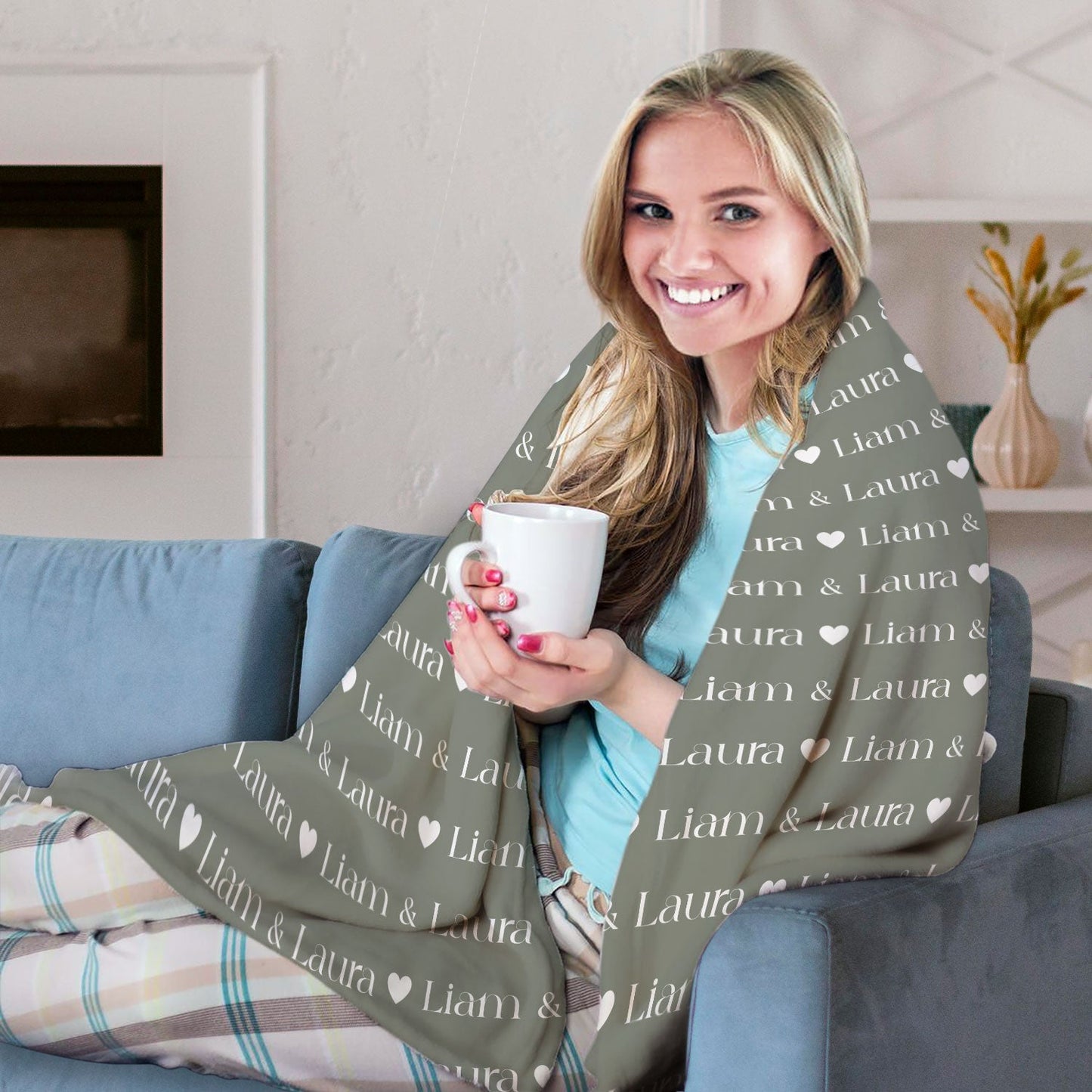 Simple Repeating Names - Personalized Anniversary or Valentine's Day gift for Husband or Wife - Custom Blanket - MyMindfulGifts
