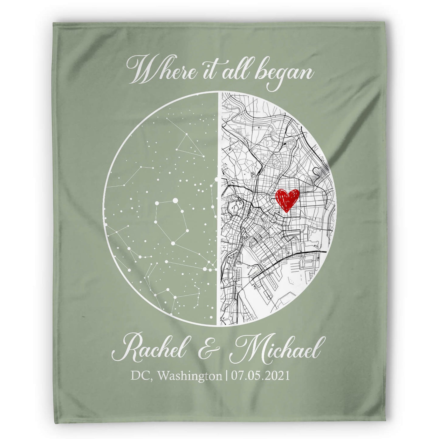 Where It All Began - Personalized Anniversary or Valentine's Day gift for Husband or Wife - Custom Map & Star Map Blanket - MyMindfulGifts