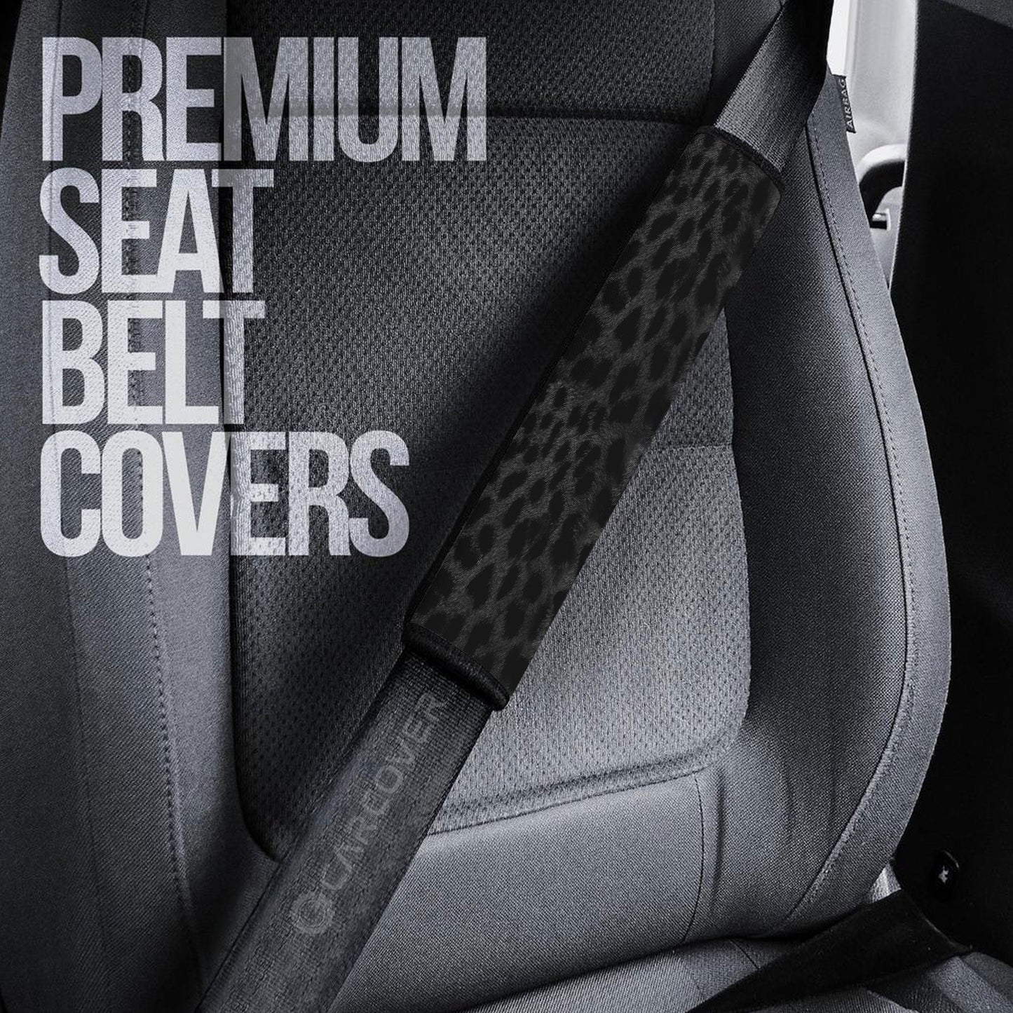 Black Cheetah Skin Seat Belt Covers Custom Animal Skin Printed Car Interior Accessories