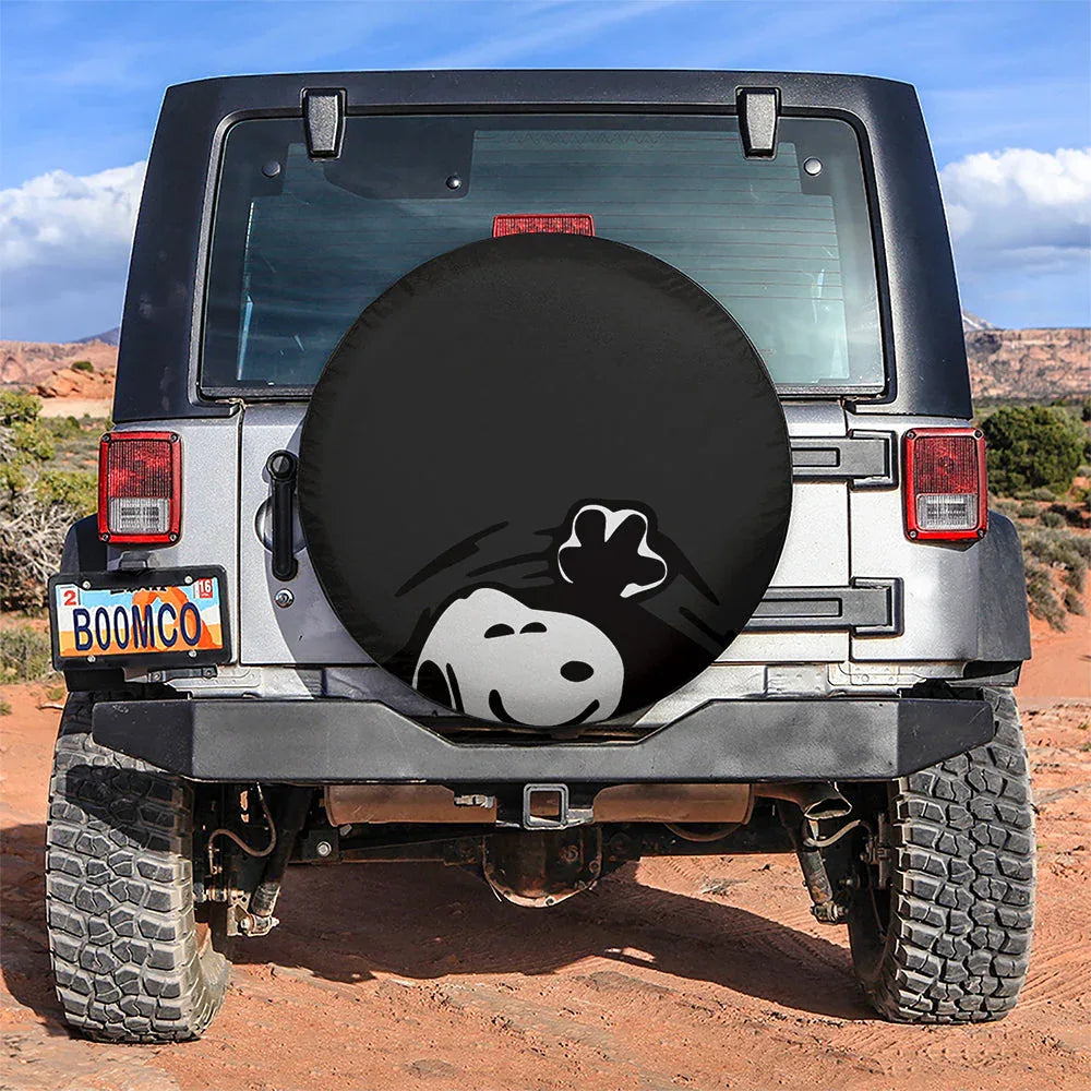 Black Snoopy Peek A Boo Funny Jeep Car Leather Spare Tire Cover - PersonalizedFury