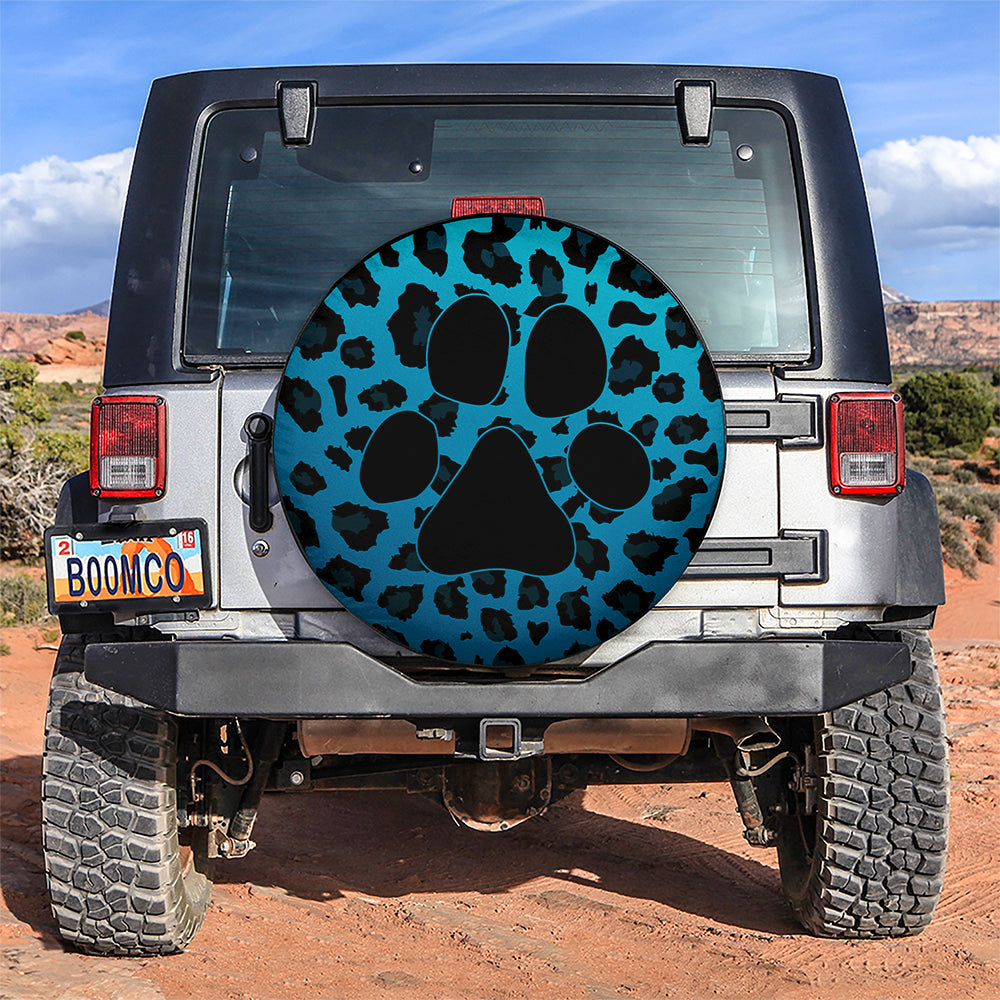 Blue Cute Dog Paw Cheetah Leopard Jaguar Pattern Jeep Car Spare Tire Cover