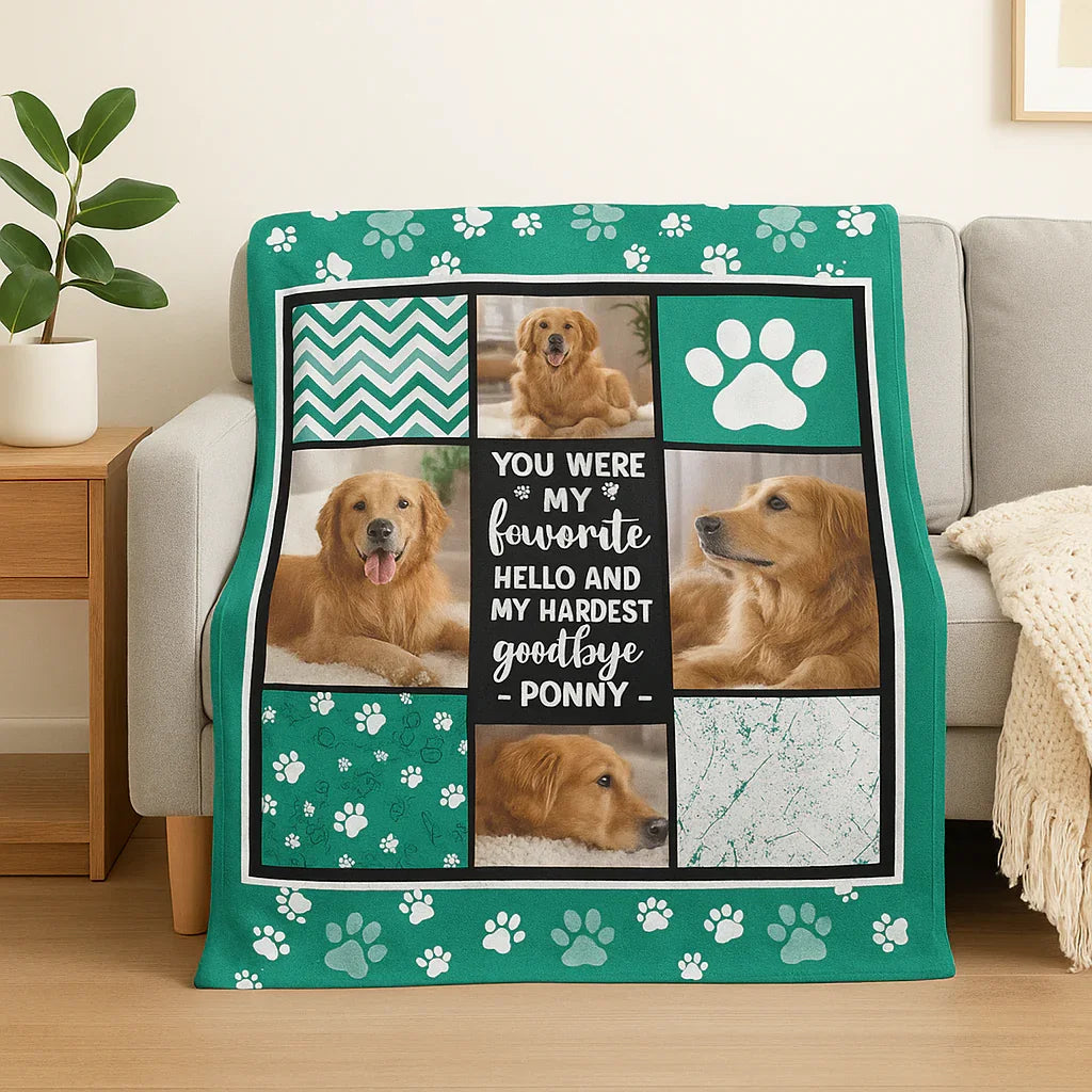 Custom Dog Memorial Gift – Favorite Hello, Hardest Goodbye Blanket - PersonalizedFury