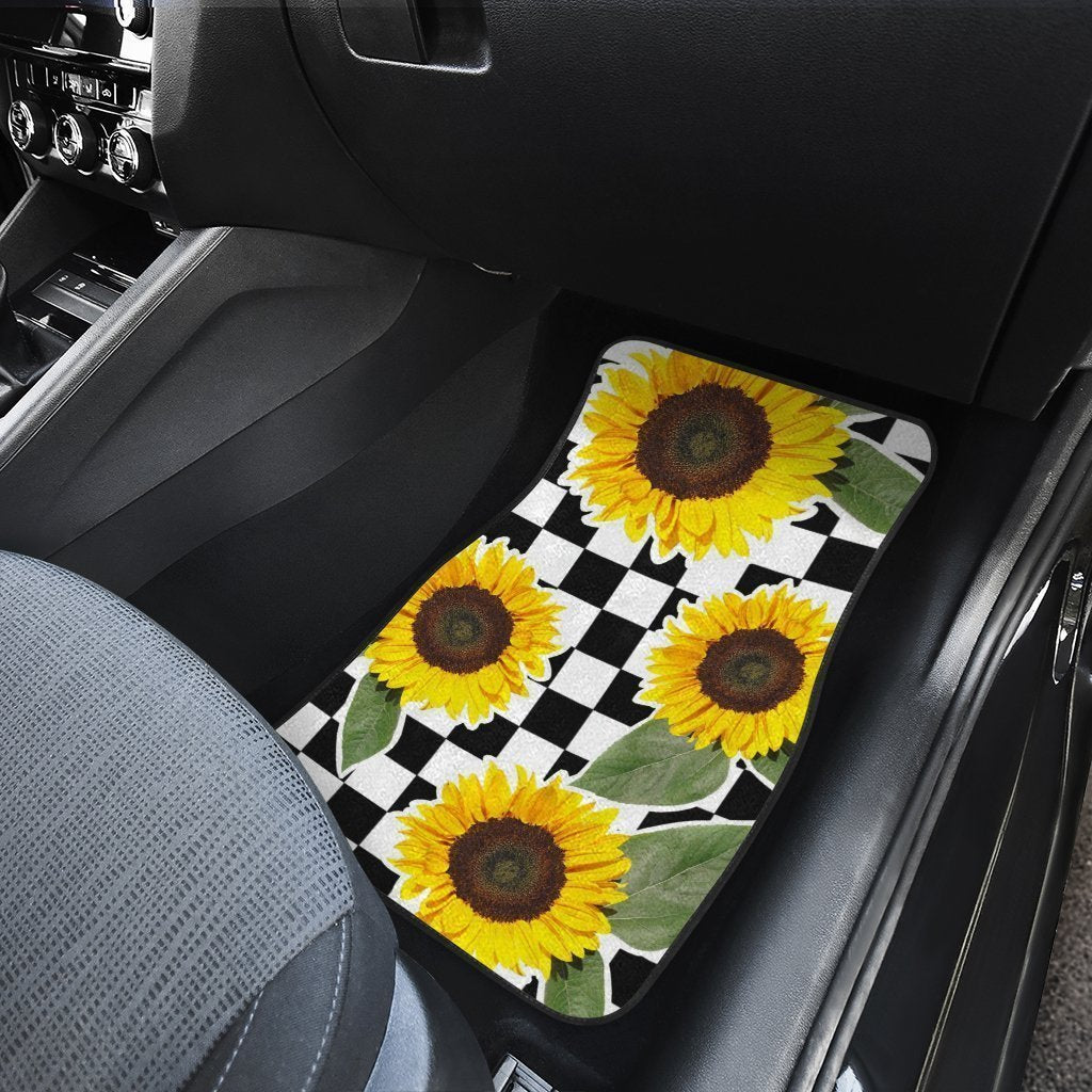 Checkerboard Sunflower Car Floor Mats Custom Car Accessories