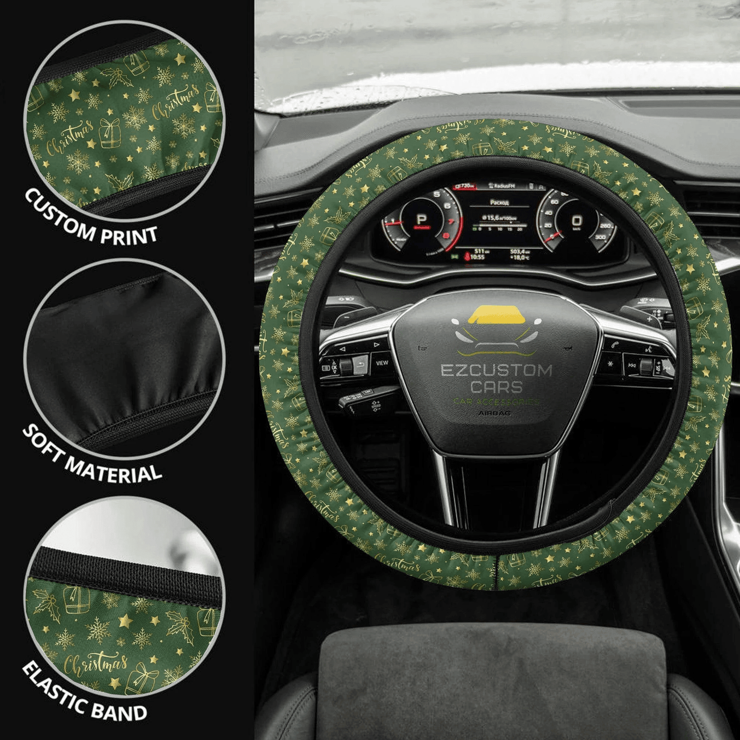 Christmas Car Accessories Steering Wheel Cover Christmas Pattern Blue