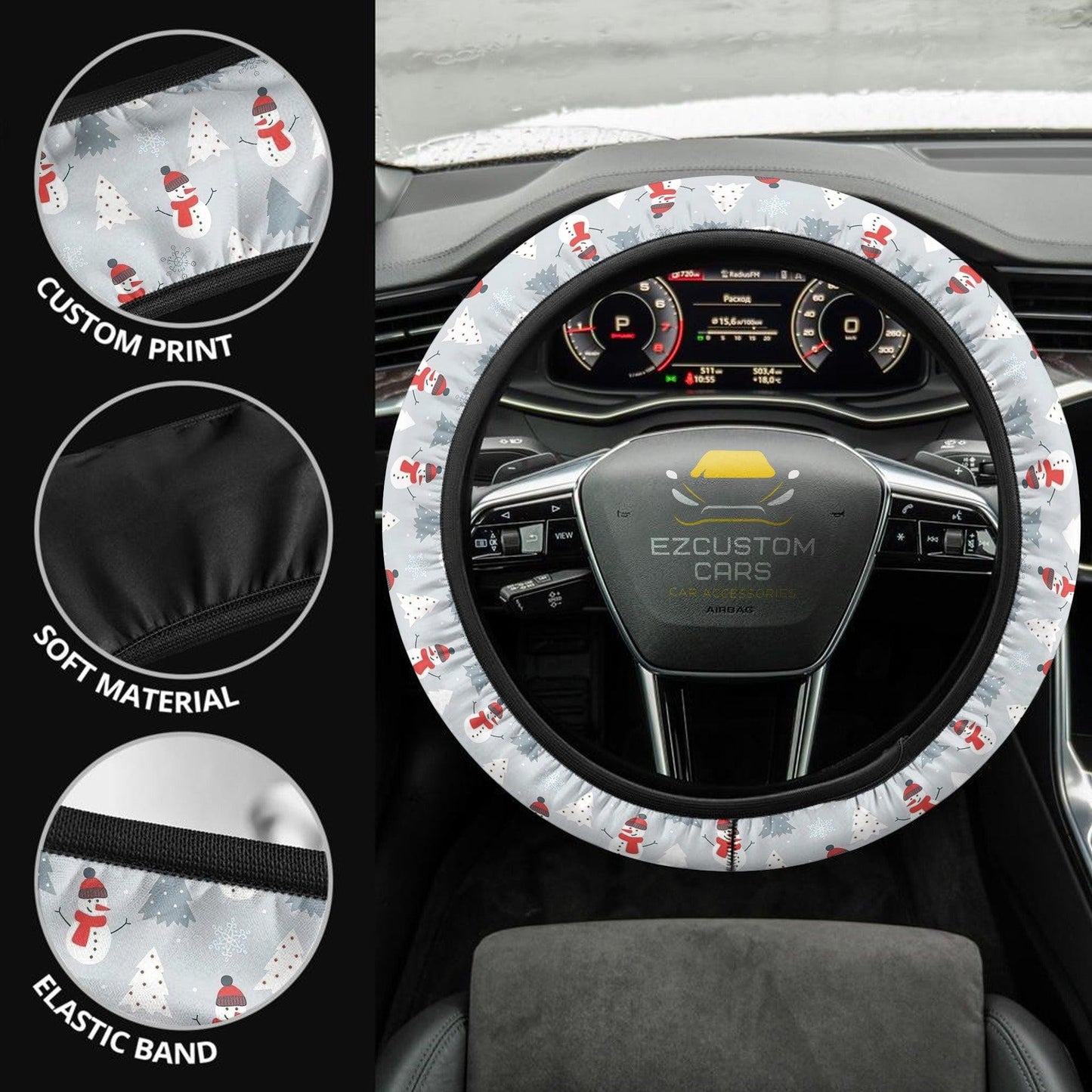 Christmas Car Accessories Steering Wheel Cover Christmas Snowmen Pattern