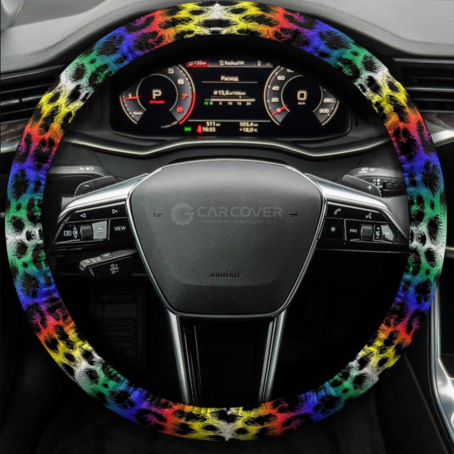 Colorful Leopard Skin Steering Wheel Cover Custom Animal Skin Printed Car Interior Accessories