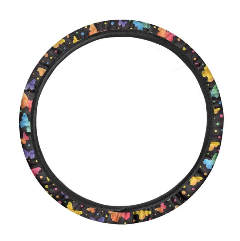 Colorful Watercolor Butterfly Print Car Steering Wheel Cover