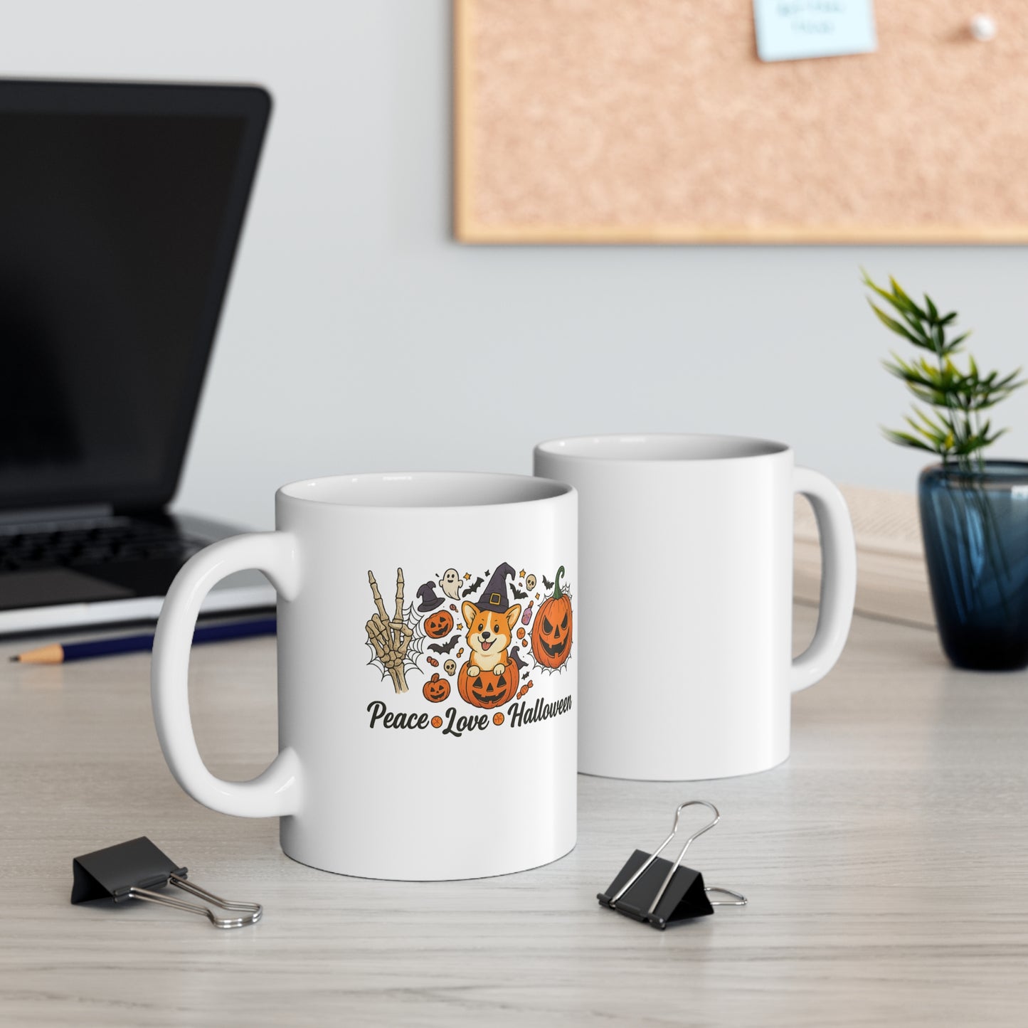 Peace Love Pumpkin Halloween Corgi Coffee Mug