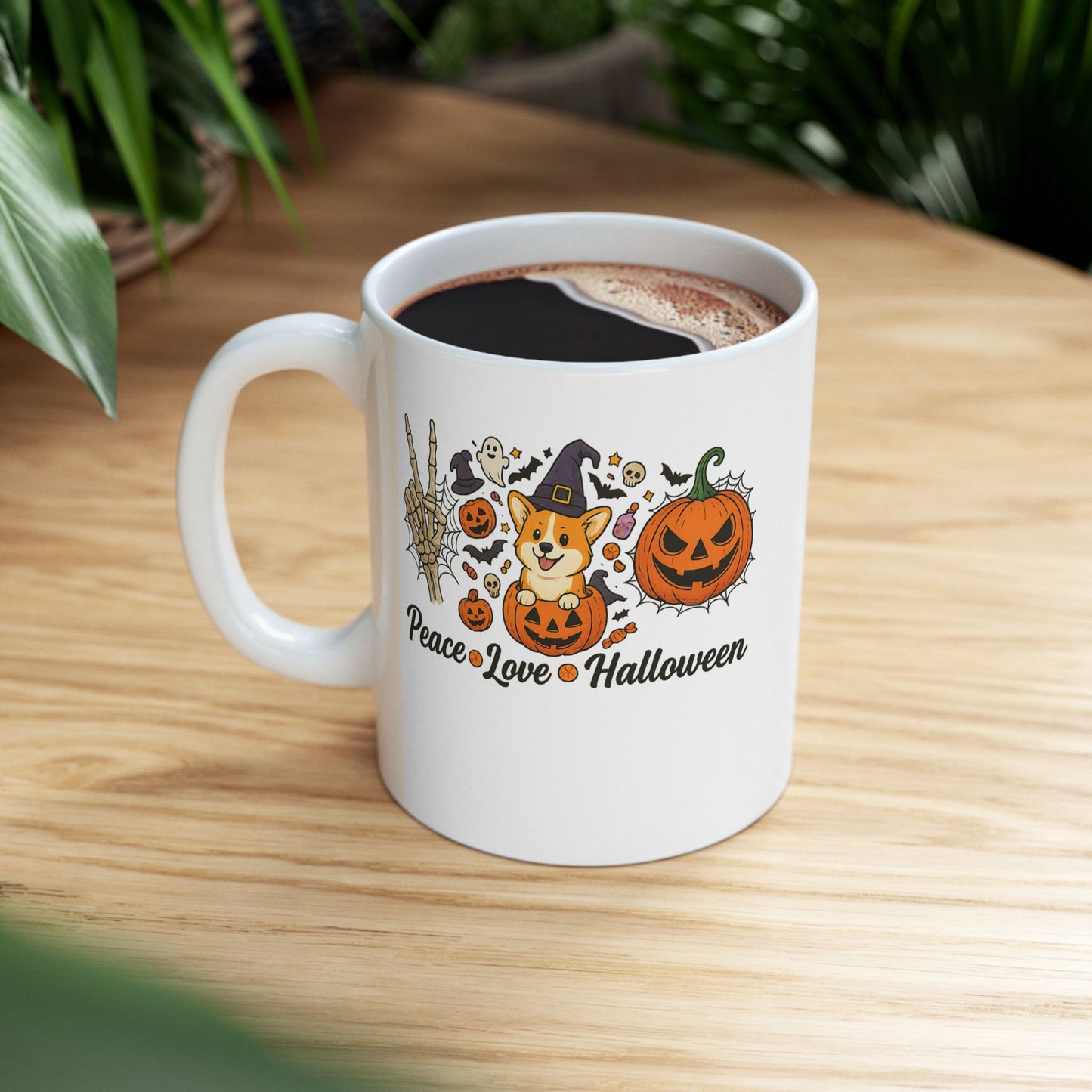 Peace Love Pumpkin Halloween Corgi Coffee Mug