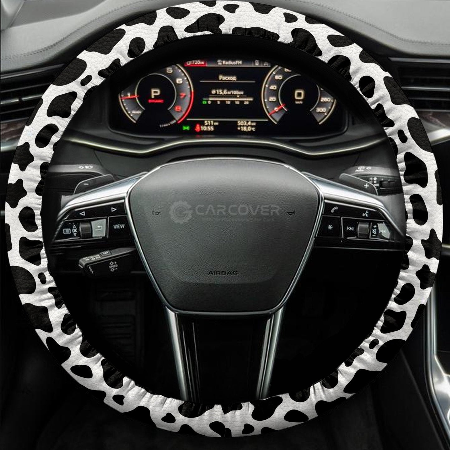 Cow Dairy Steering Wheel Cover Custom Animal Skin Printed Car Interior Accessories