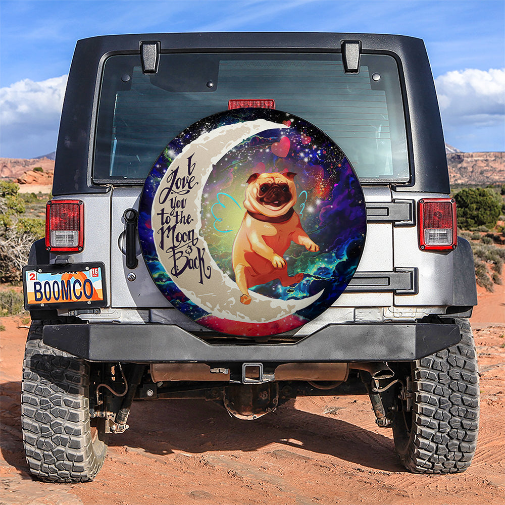 Cute Bull Dog Love You To The Moon Galaxy Car Spare Tire Cover