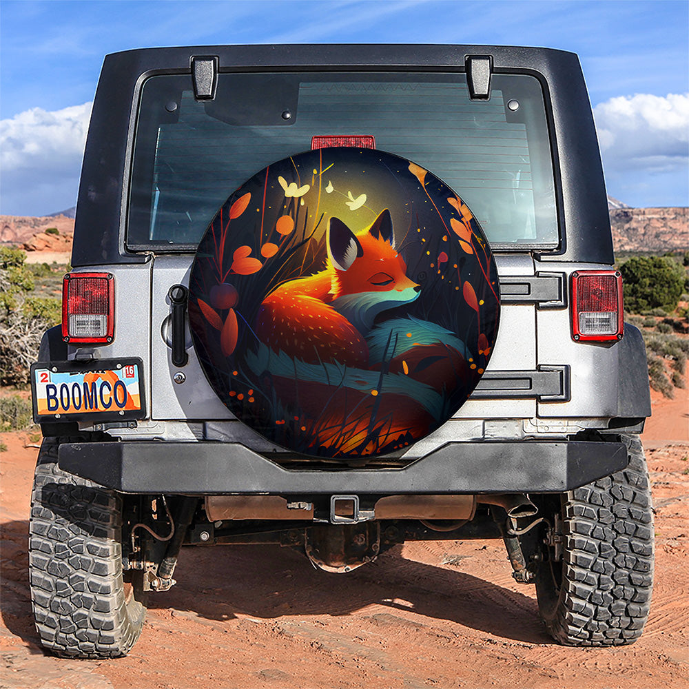 Cute Fox Bedded Down In The Grass Safe And Cozy Jeep Car Spare Tire Cover