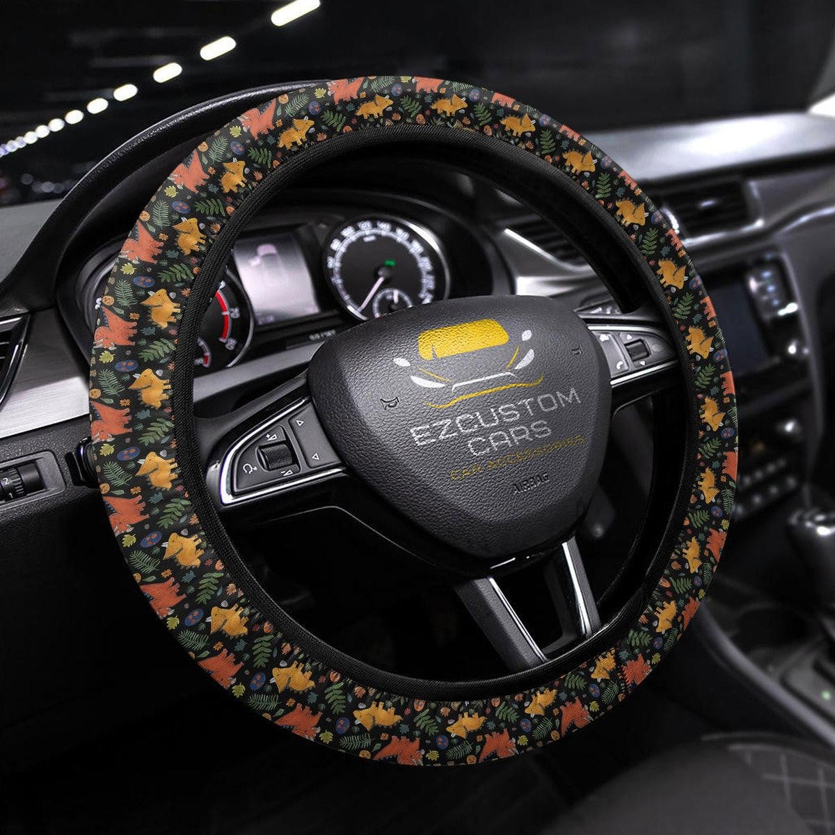 Cute Triceratops Pattern Anime Steering Wheel Cover Custom Dinosaur Car Accessories
