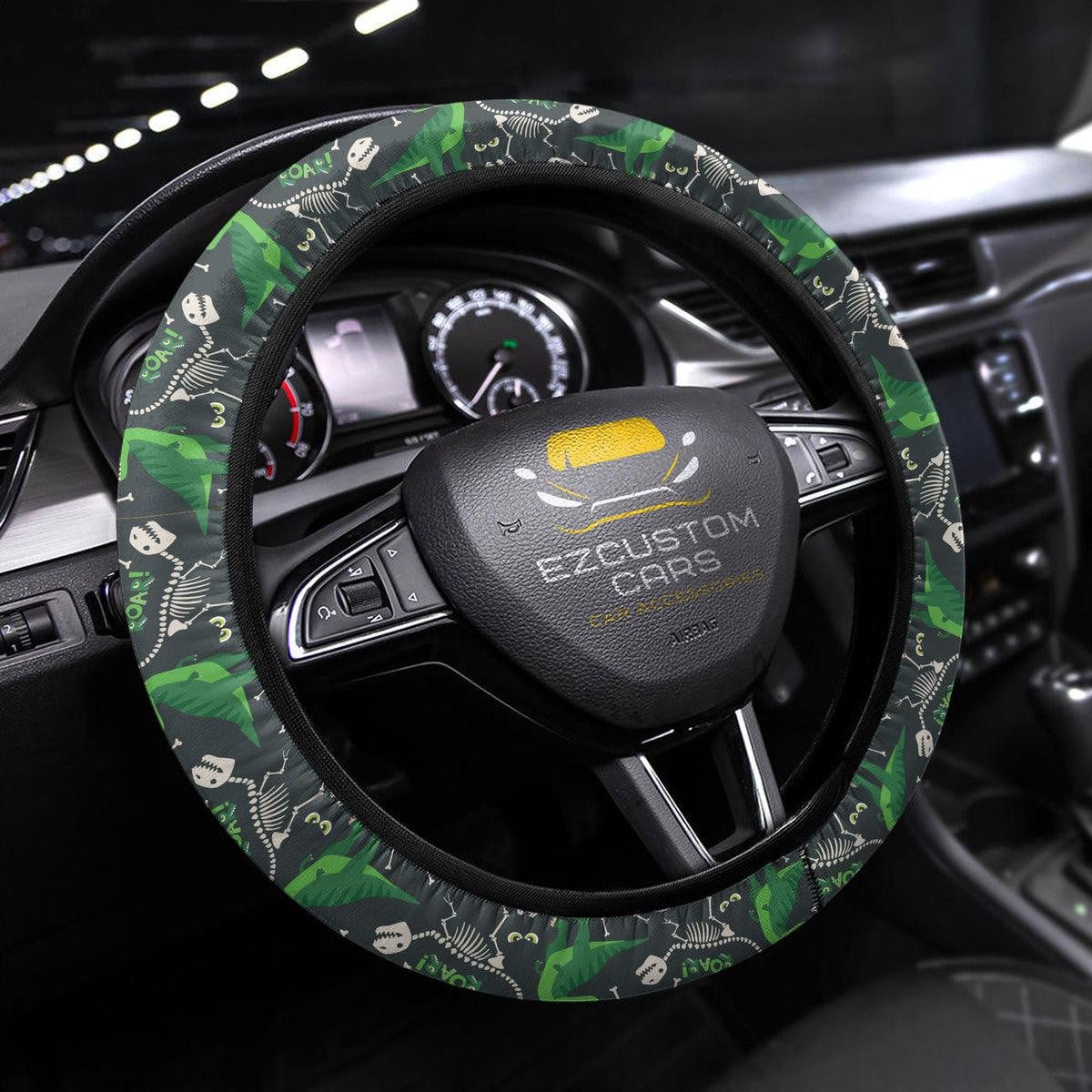 Cute Tyrannosaurus Rex Pattern Anime Steering Wheel Cover Custom Dinosaur Car Accessories