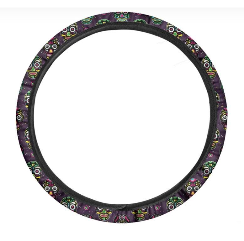 Day Of The Dead Sugar Skull Print Car Steering Wheel Cover