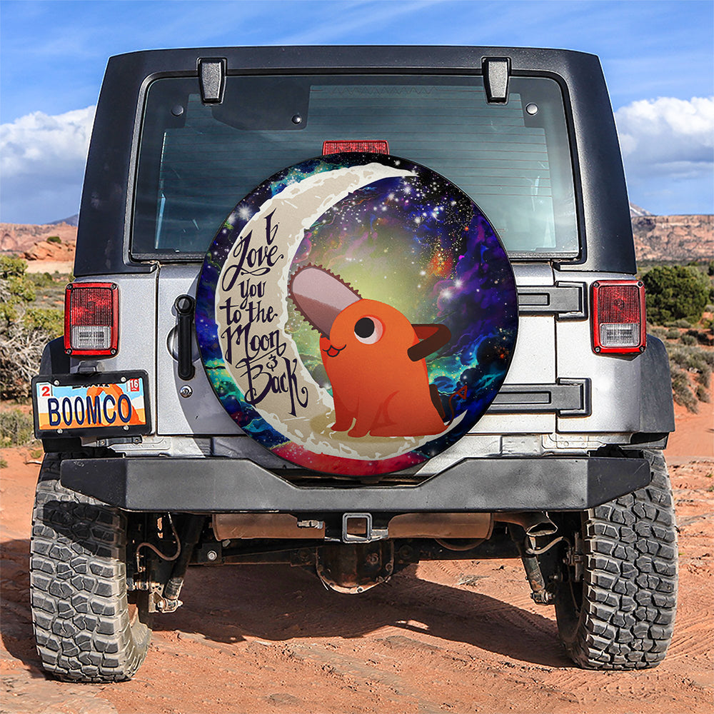 Dog Chainsaw Man Love You To The Moon Galaxy Car Spare Tire Cover
