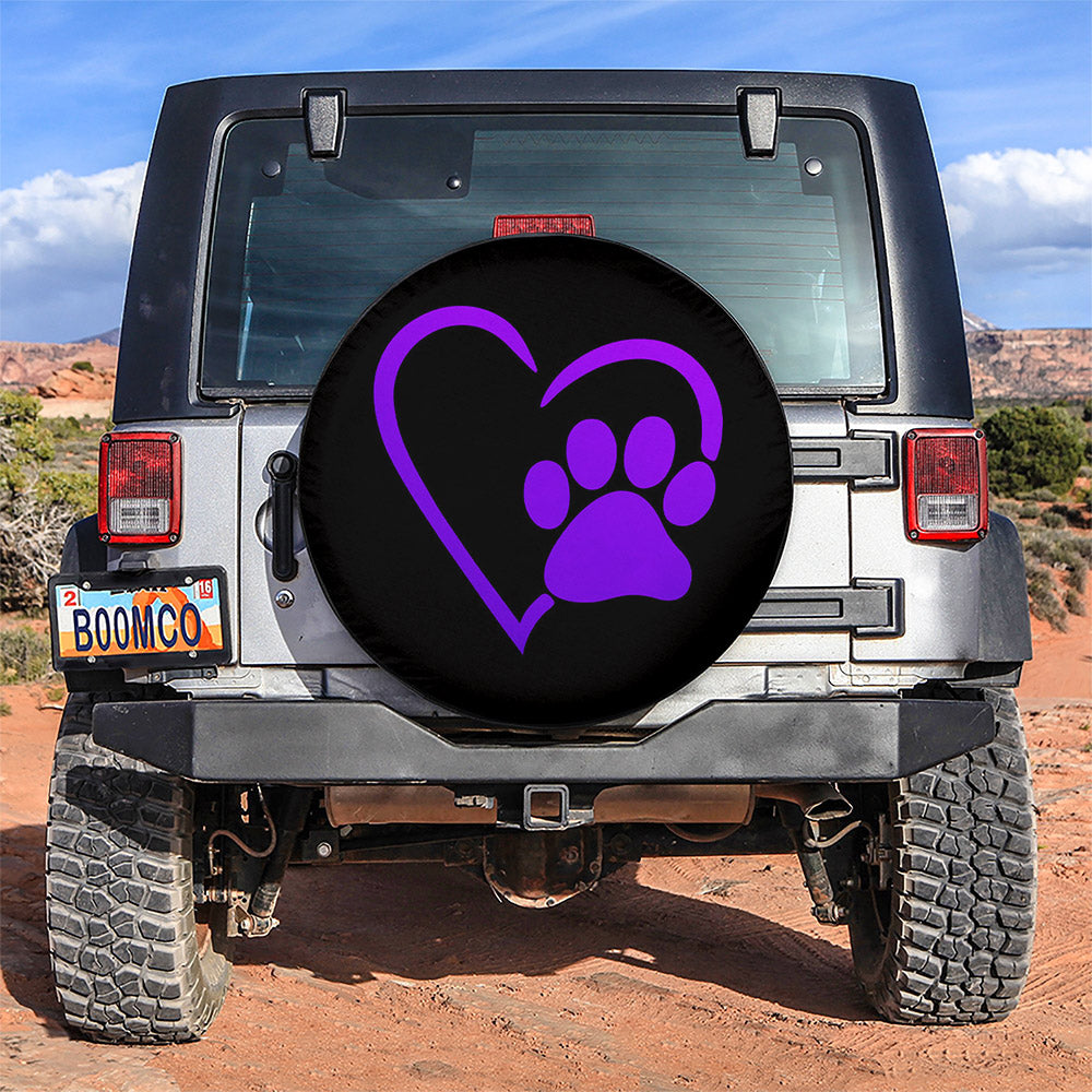 Dog Paw Heart Purple Car Spare Tire Cover