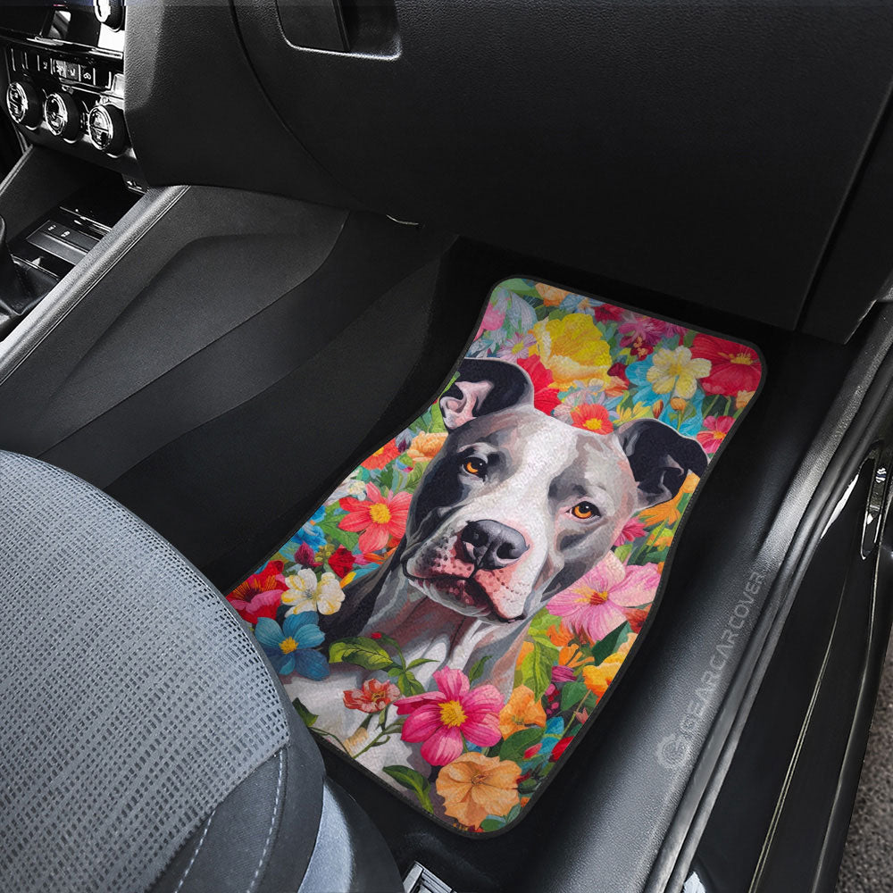 Dog Pitbull Floral Car Floor Mats Custom Car Accessories
