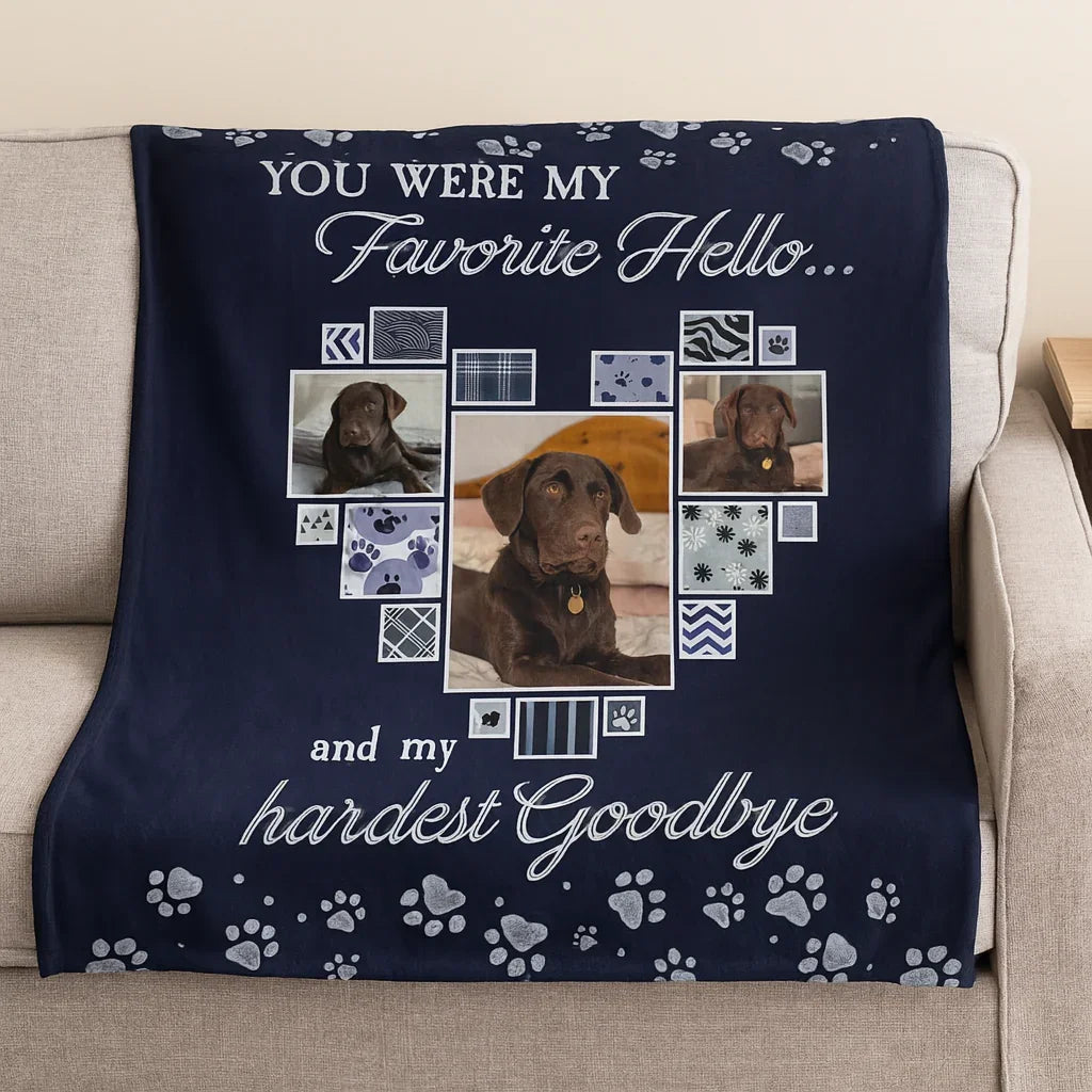 Dog Memorial Gift – Favorite Hello, Hardest Goodbye Photo Blanket