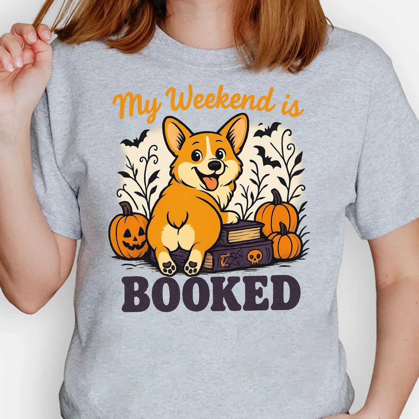 My Weekend is Booked Halloween Corgi T-Shirt – Funny Dog Lover Tee