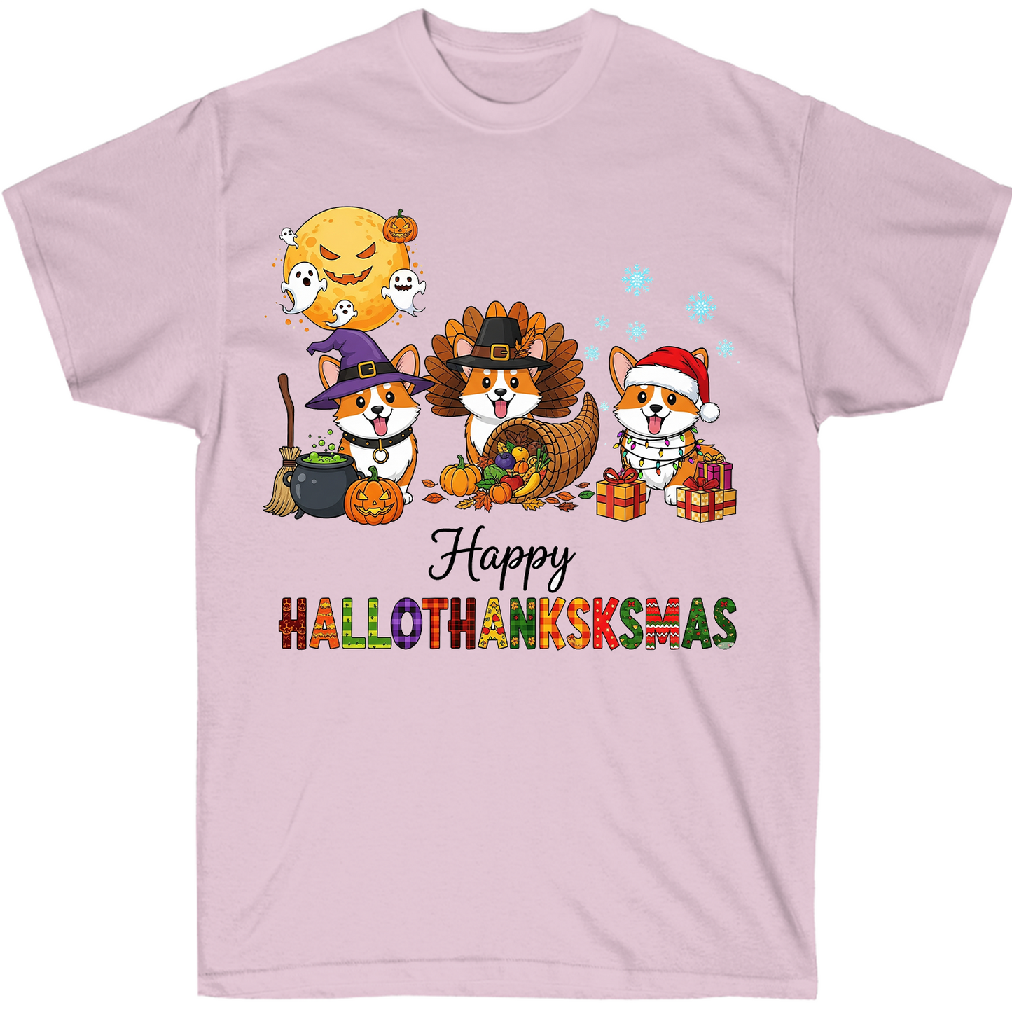 Happy Hallothanksksmas Corgi T-Shirt – Funny Holiday Dog Lover Tee
