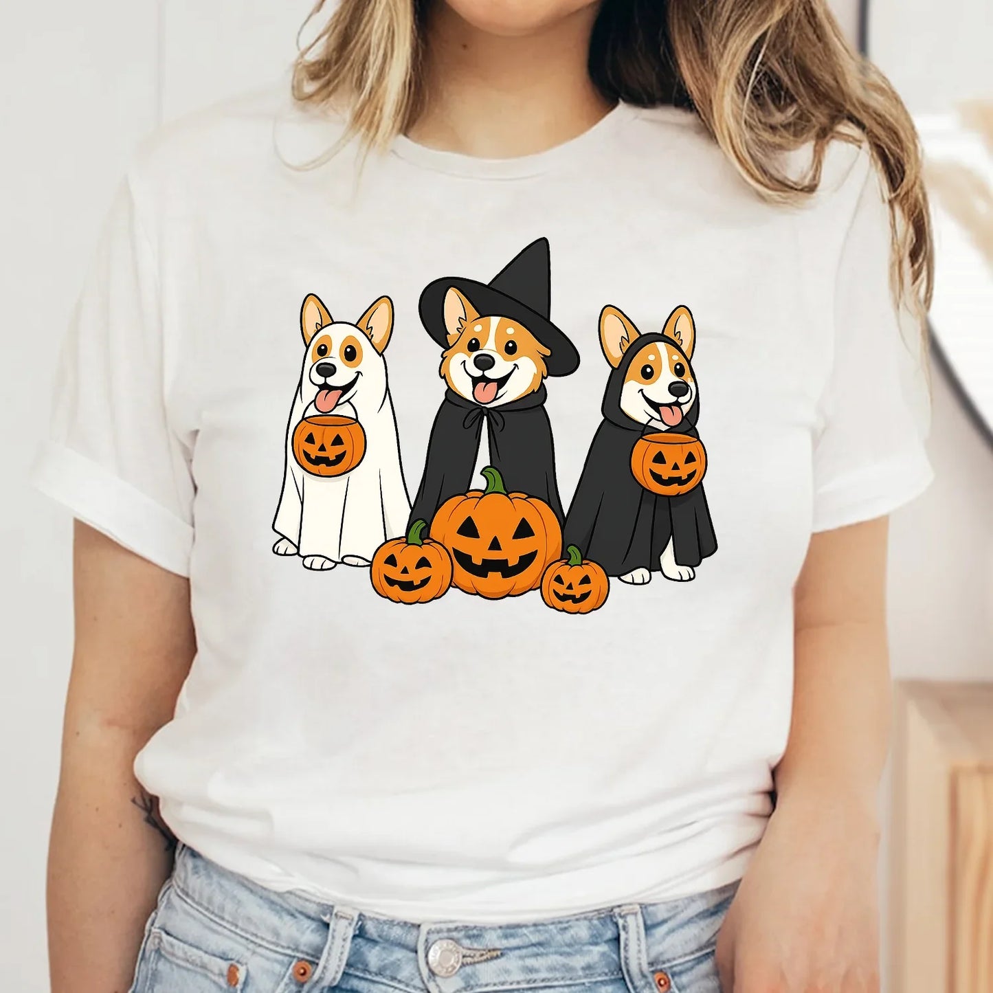 Corgi Halloween Shirt – Funny Ghost & Witch Dog Costume Print
