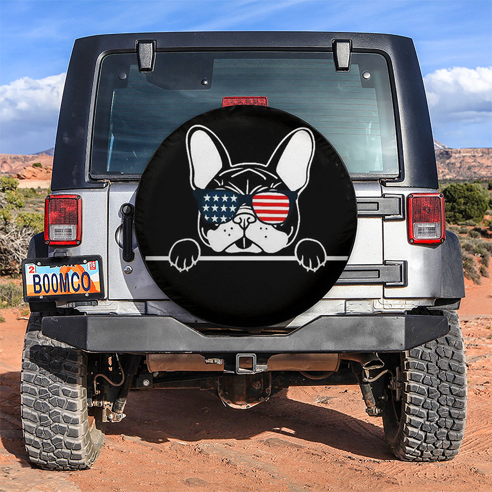 French Bulldog US Flag Glasses Jeep Car Spare Tire Cover
