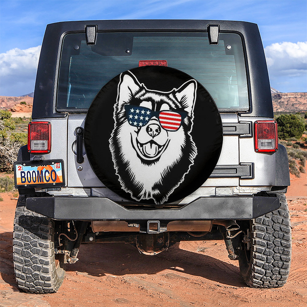 Funny Alaskan Dog US Flag Sunglasses Jeep Car Spare Tire Cover