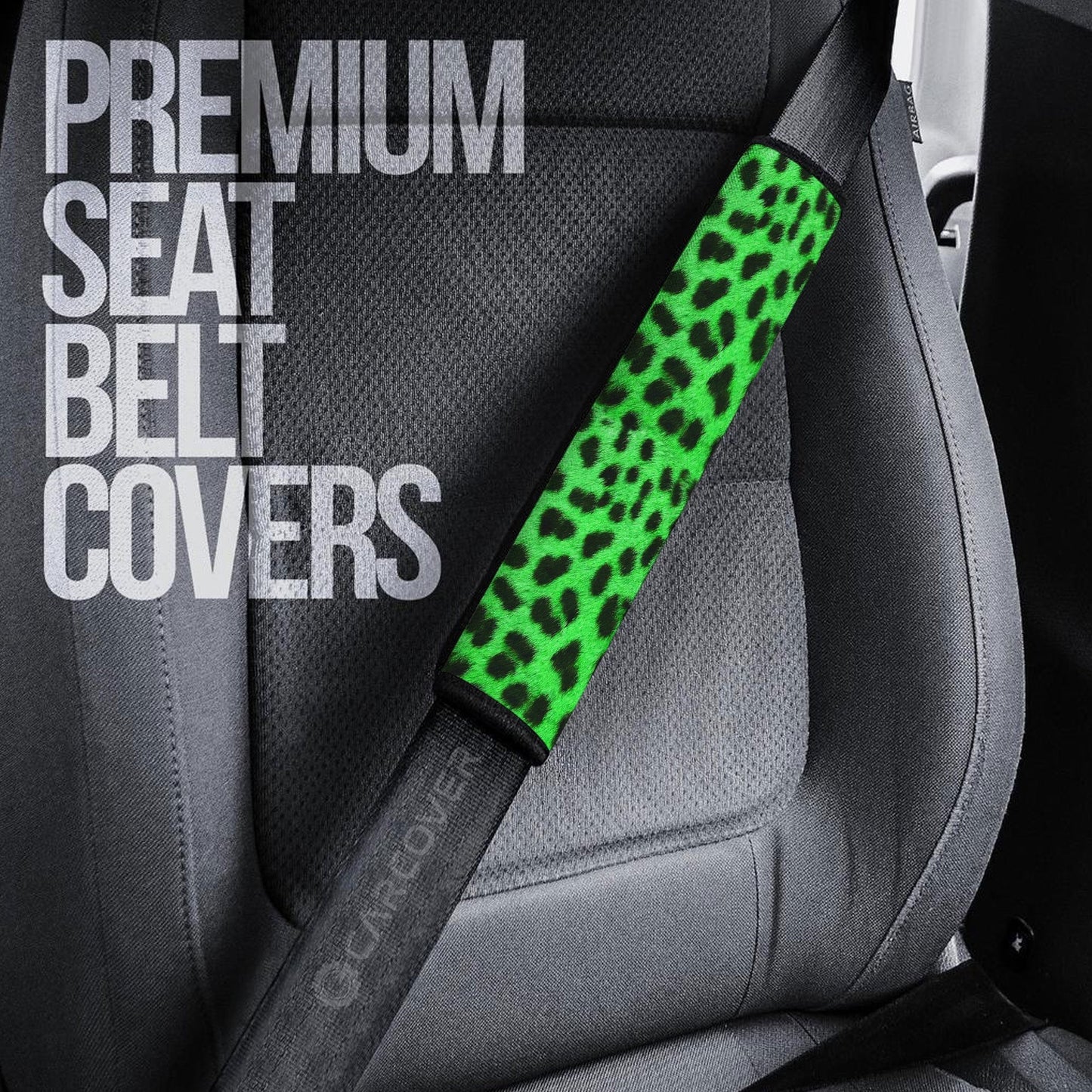 Green Cheetah Skin Seat Belt Covers Custom Animal Skin Printed Car Interior Accessories