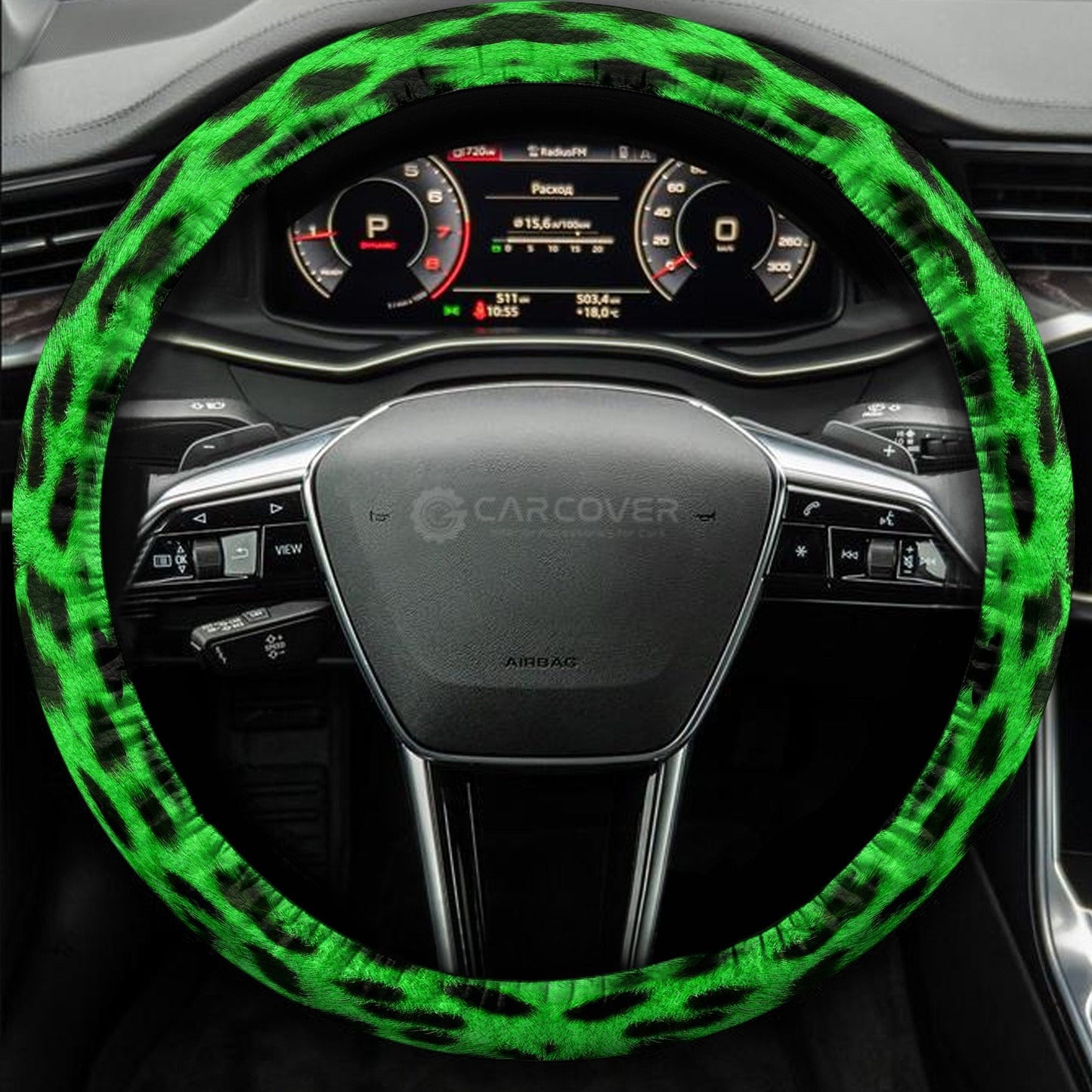 Green Cheetah Skin Steering Wheel Cover Custom Animal Skin Printed Car Interior Accessories