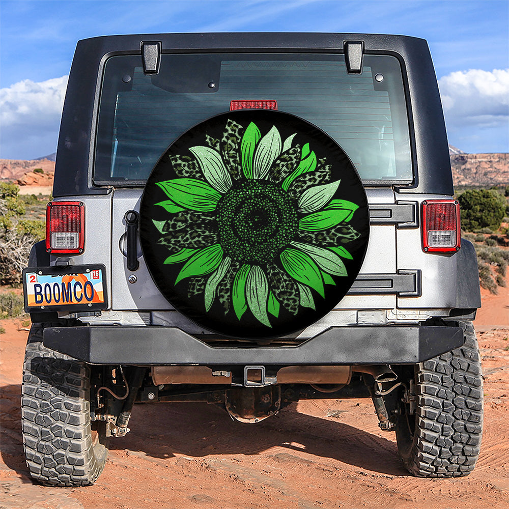 Green Cheetah Sunflower Jeep Car Spare Tire Cover