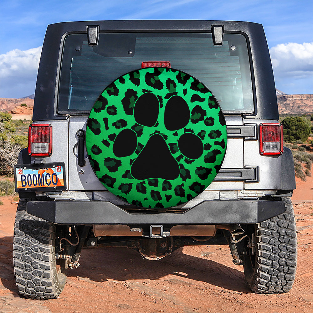 Green Cute Dog Paw Cheetah Leopard Jaguar Pattern Jeep Car Spare Tire Cover