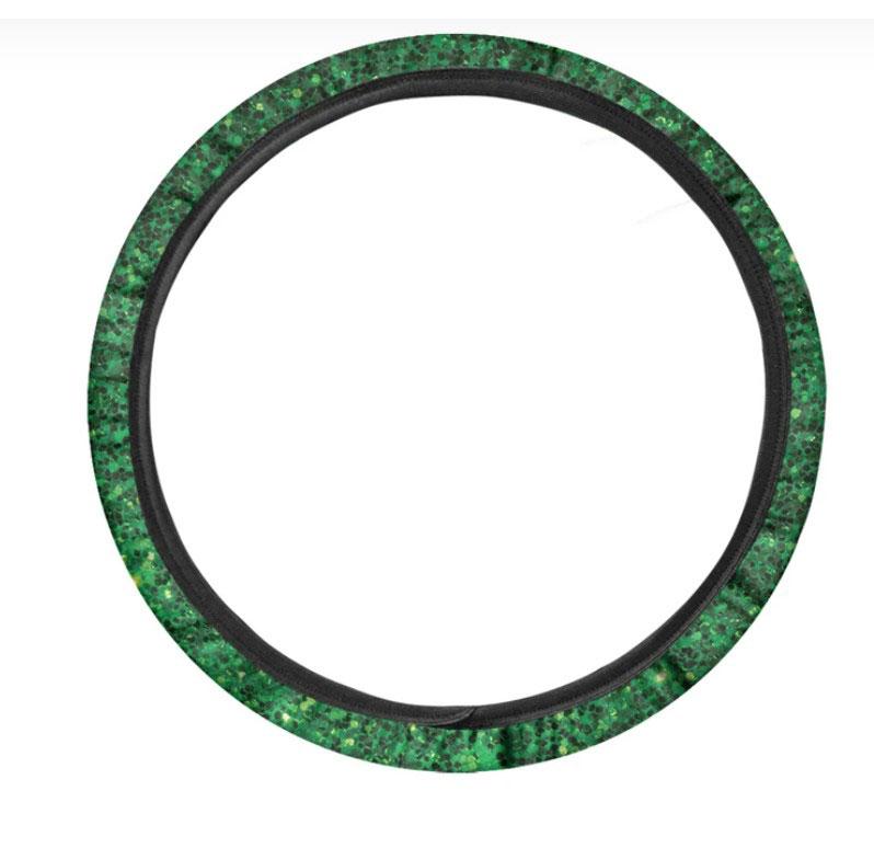 Green Glitter Texture Print Car Steering Wheel Cover