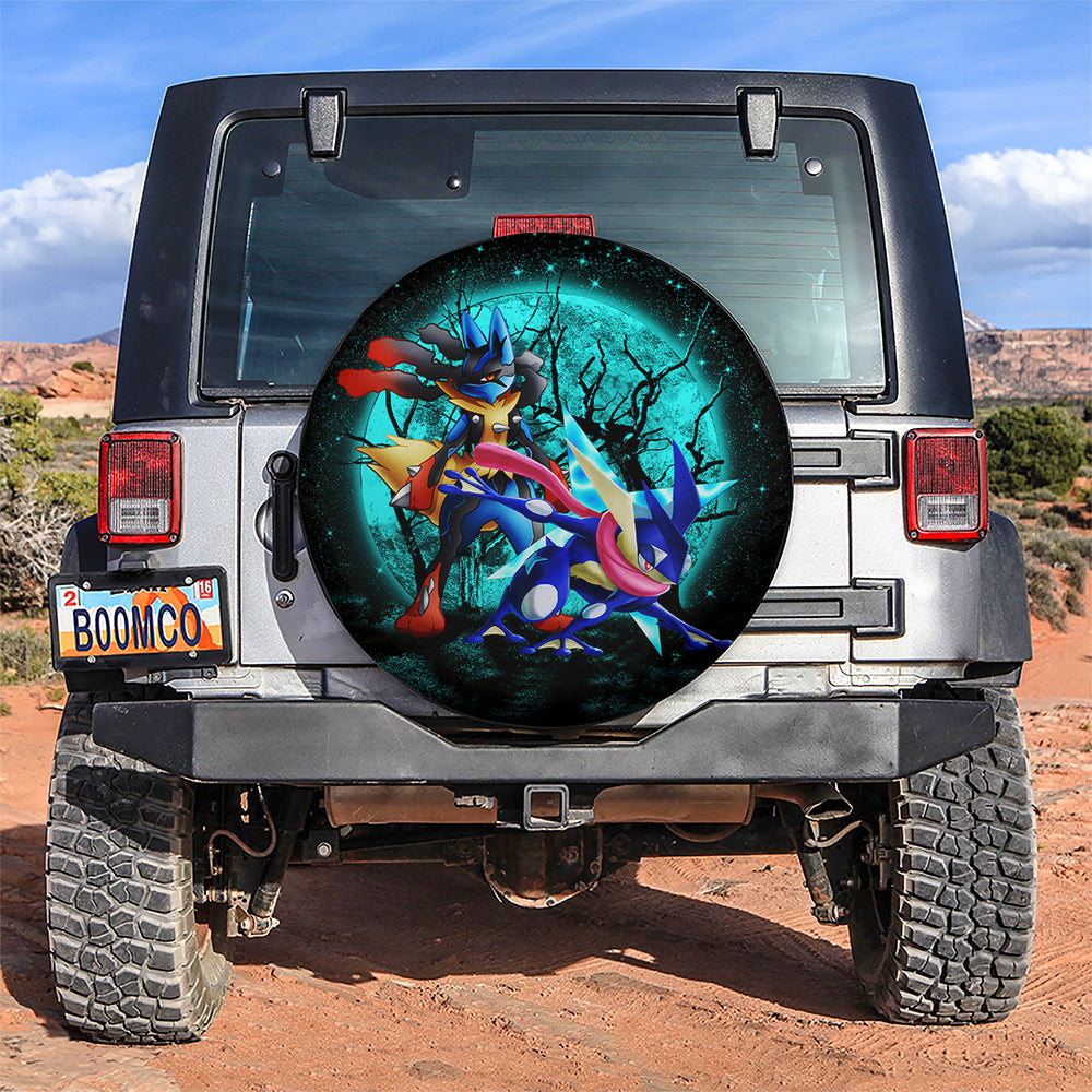Greninja Satoshi And Mega Lucario Halloween Moonlight Car Spare Tire Cover