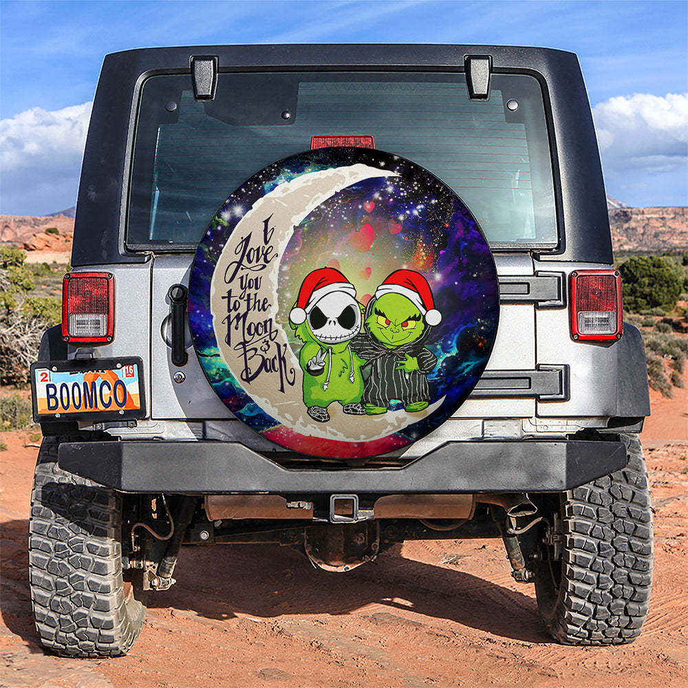Grinch And Jack Nightmare Before Christmas Love You To The Moon Galaxy Car Spare Tire Cover