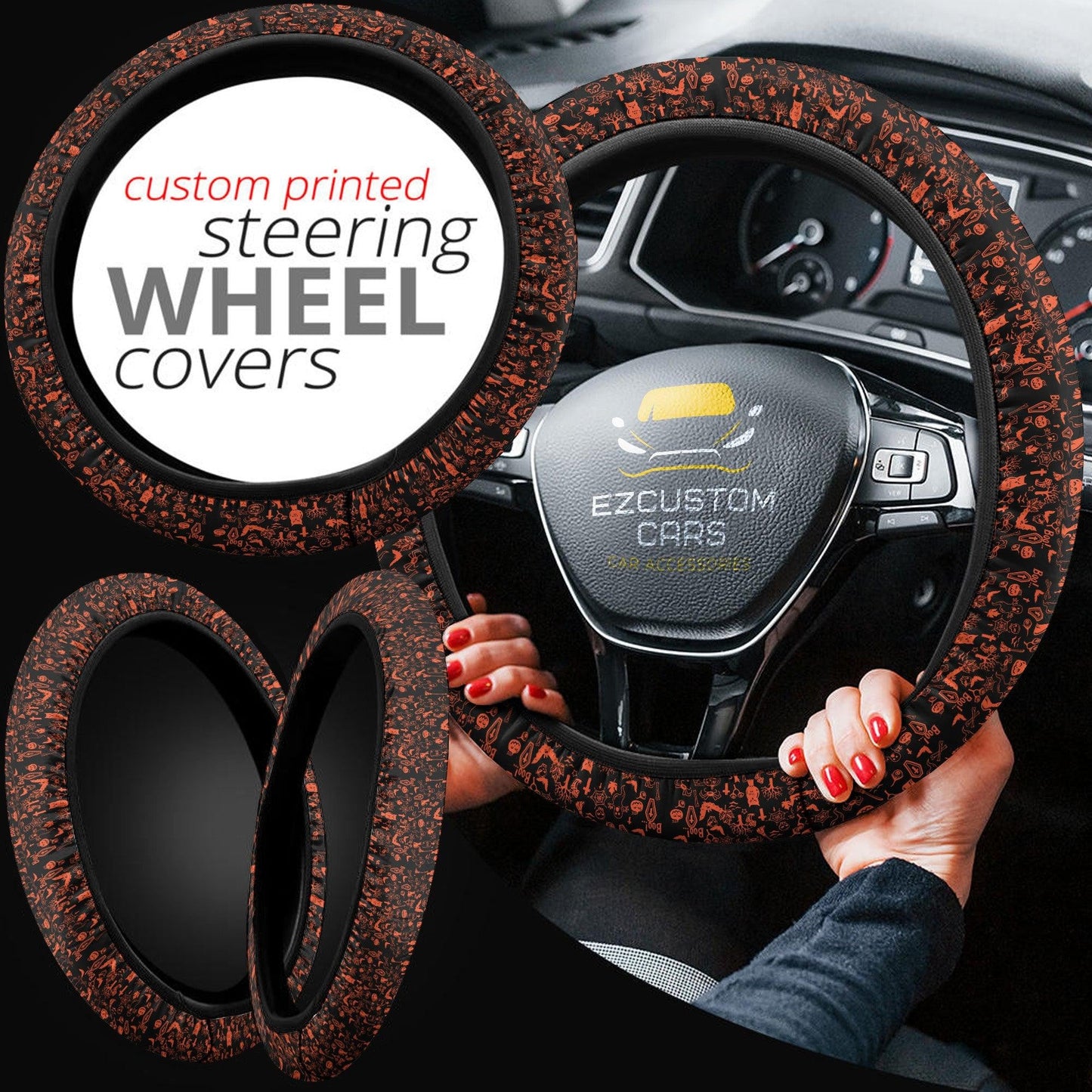 Halloween Car Accessories Steering Wheel Cover Halloween Boo Parttern