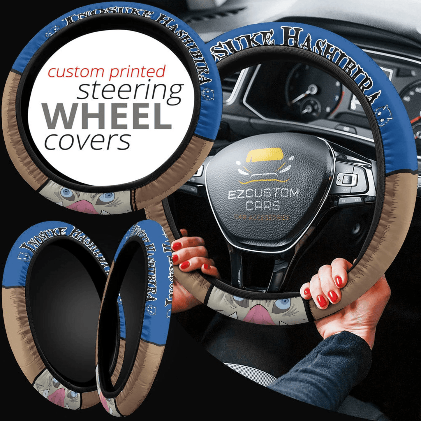 Hashibira Inosuke Anime Steering Wheel Cover Custom Anime Demon Slayer Car Accessories