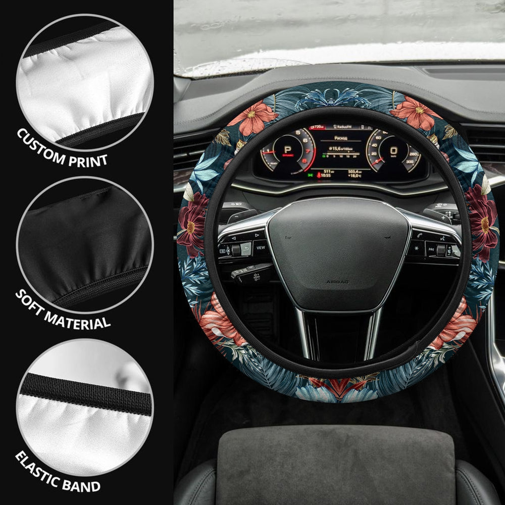 Hawaiian Steering Wheel Cover Custom Tropical Flowers Car Accessories