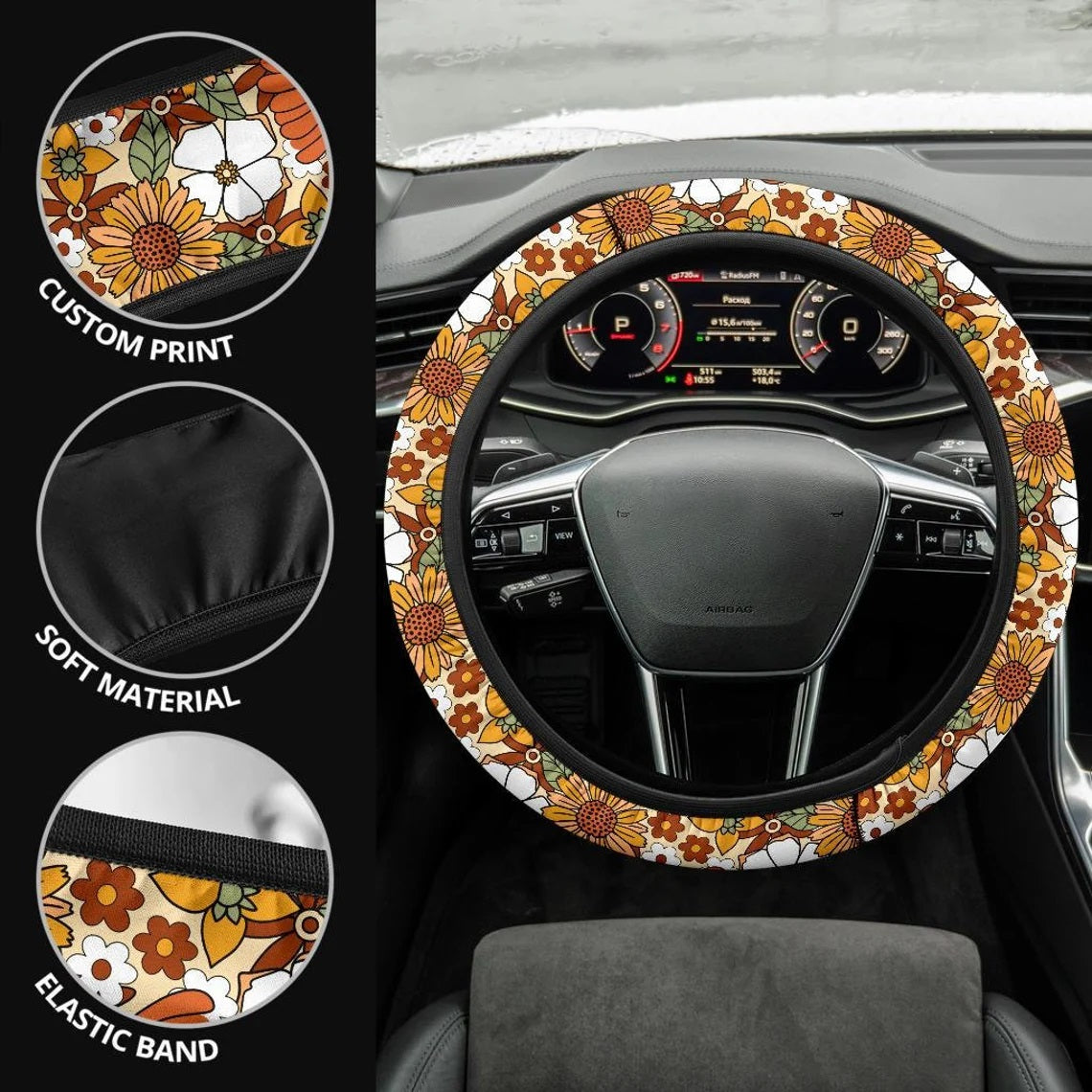 Hippie Flowers Car Steering Wheel Cover
